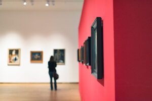 Painted red wall in an art museum